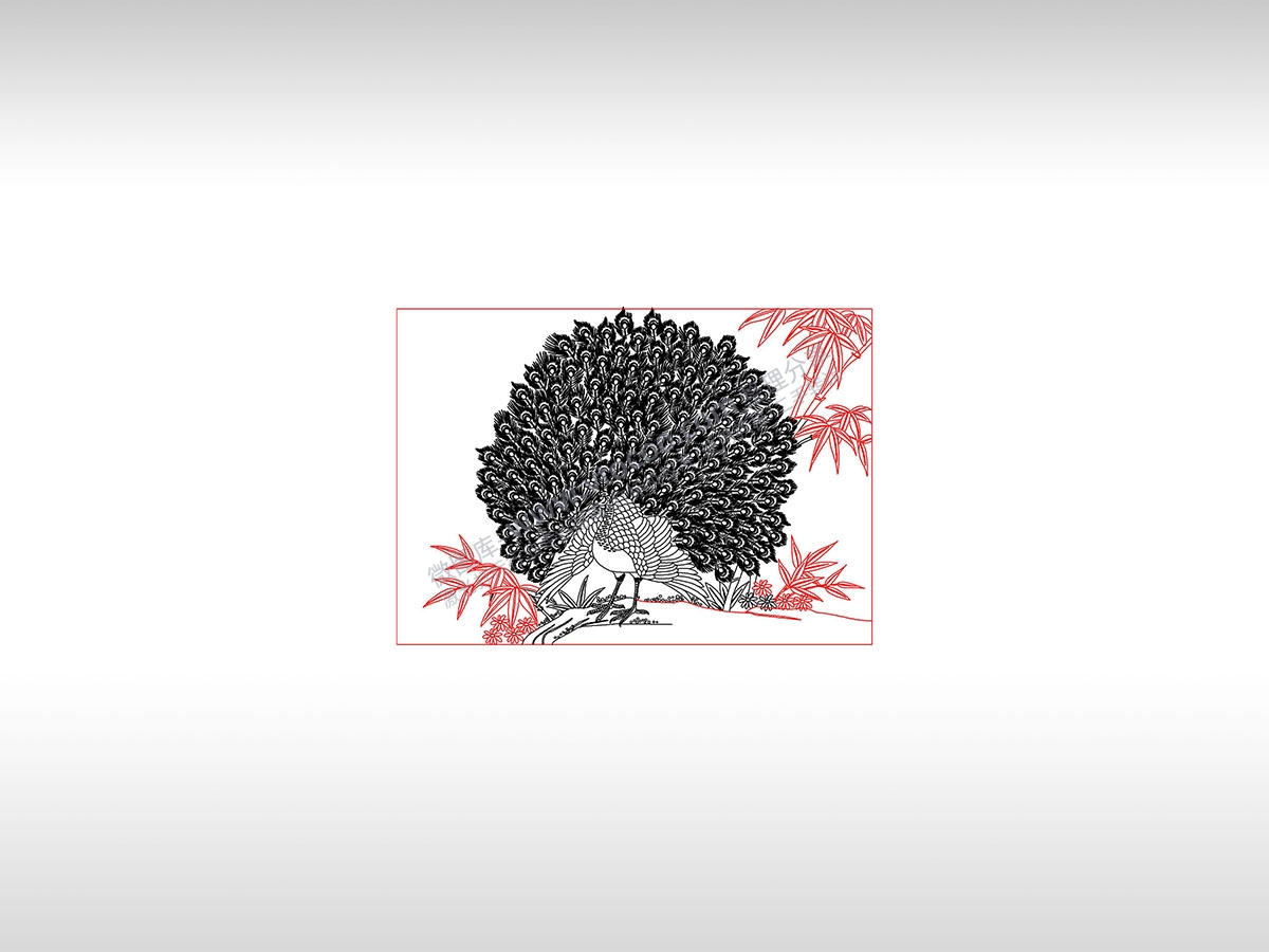 孔雀开屏好运祝福竹子PLT格式激光打标文件通用矢量图