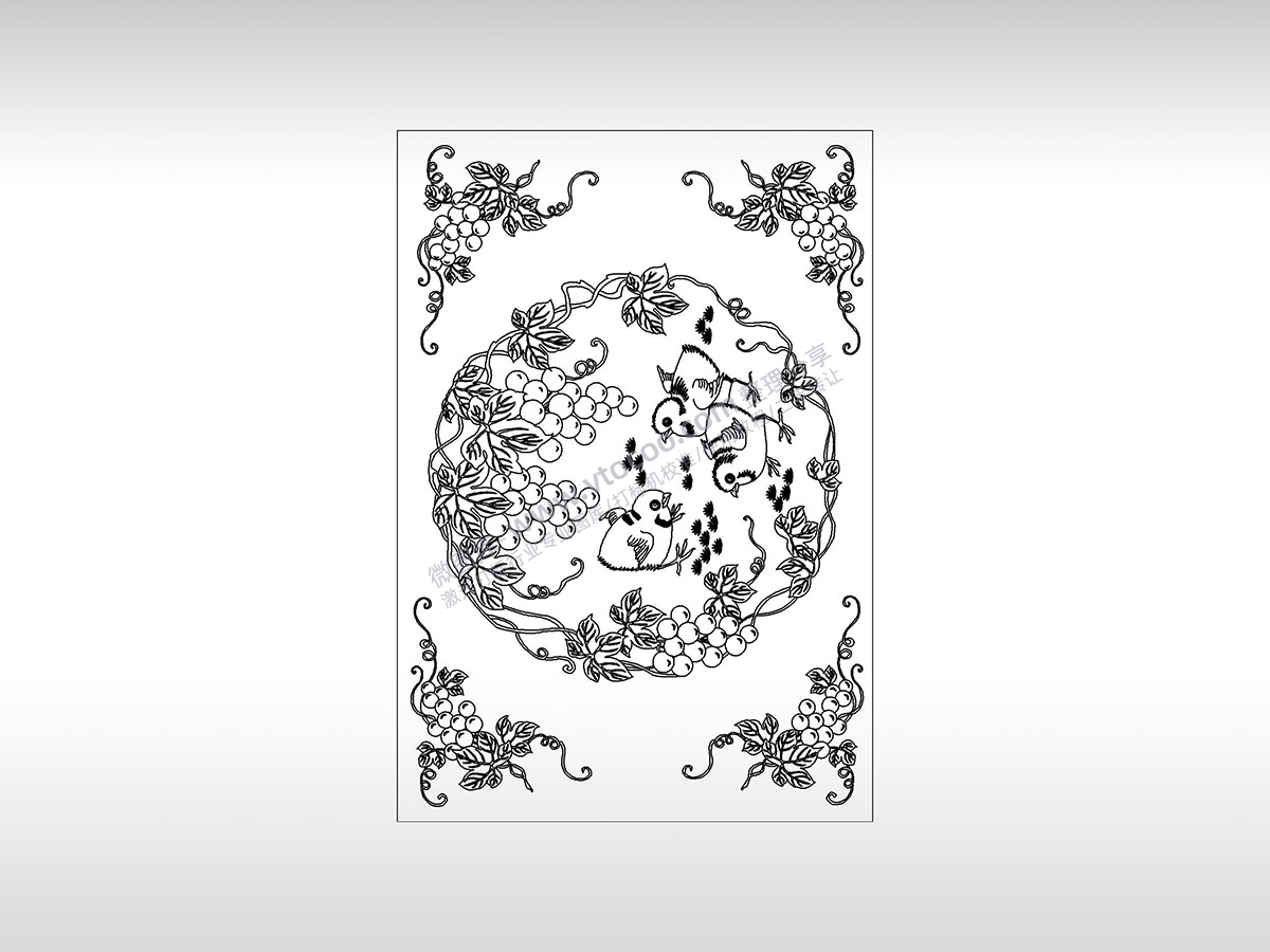 中国传统刺绣老鹰抓小鸡觅食家禽藤曼自然美景PLT格式激光打标文件通用矢量图