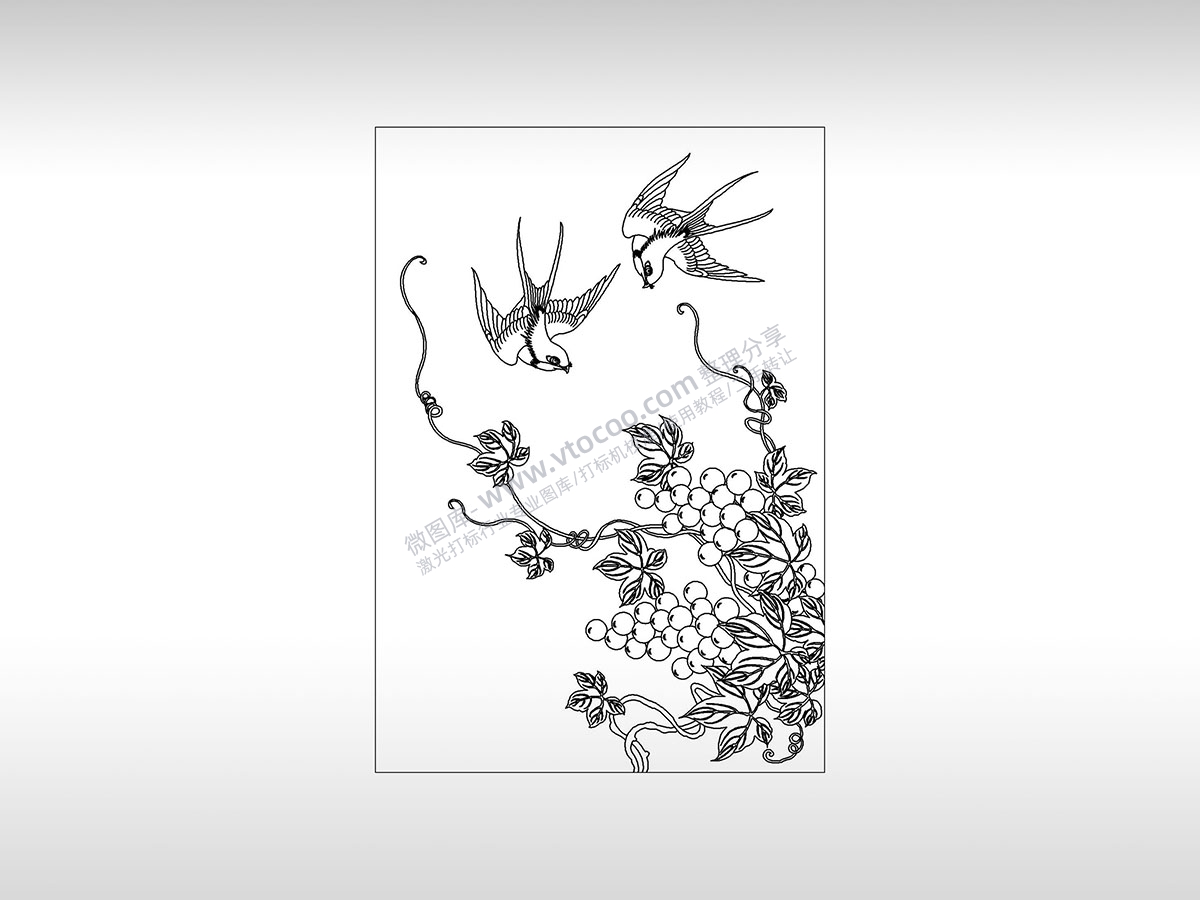 鸟语花香花鸟图燕子报喜自然美景PLT格式激光打标文件通用矢量图