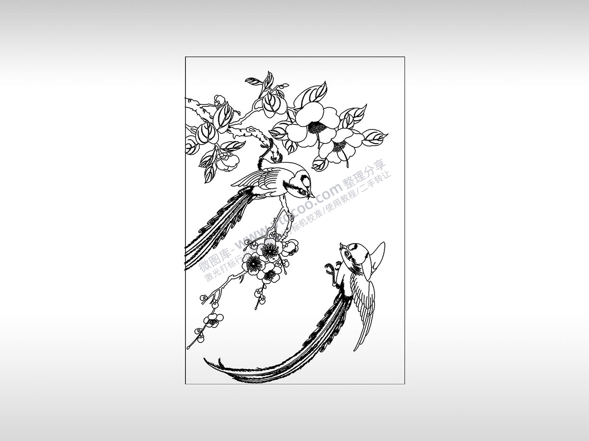 鸟语花香花鸟图燕子喜庆兰花PLT格式激光打标文件通用矢量图