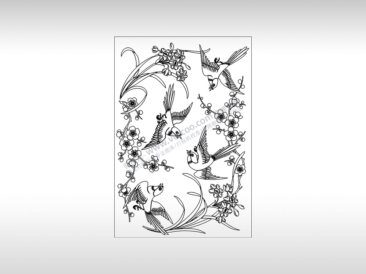 鸟语花香花鸟图自然风景PLT格式激光打标文件通用矢量图