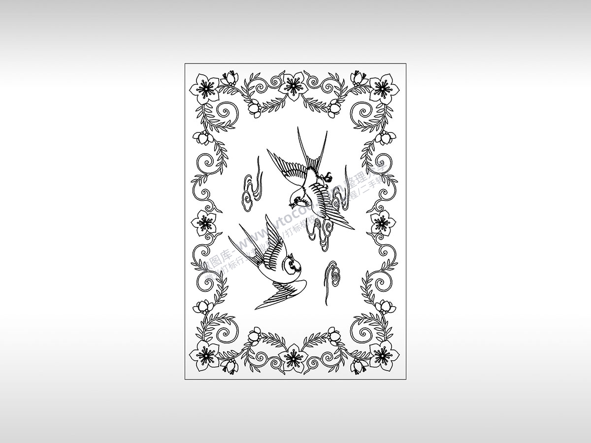 中国传统刺绣图鸟语花香燕子报喜花鸟图PLT格式激光打标文件通用矢量图