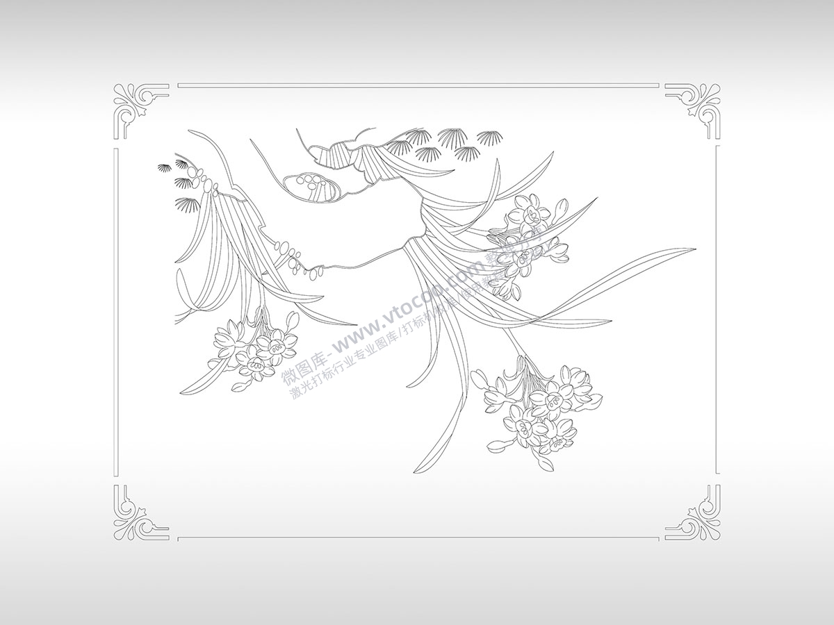 中国传统刺绣图白描花卉植物PLT格式激光打标文件通用矢量图