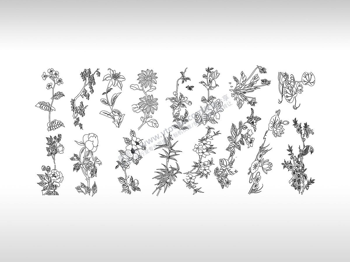 花朵图案组合花簇花枝花瓣鲜花艺术图PLT格式激光打标文件通用矢量图
