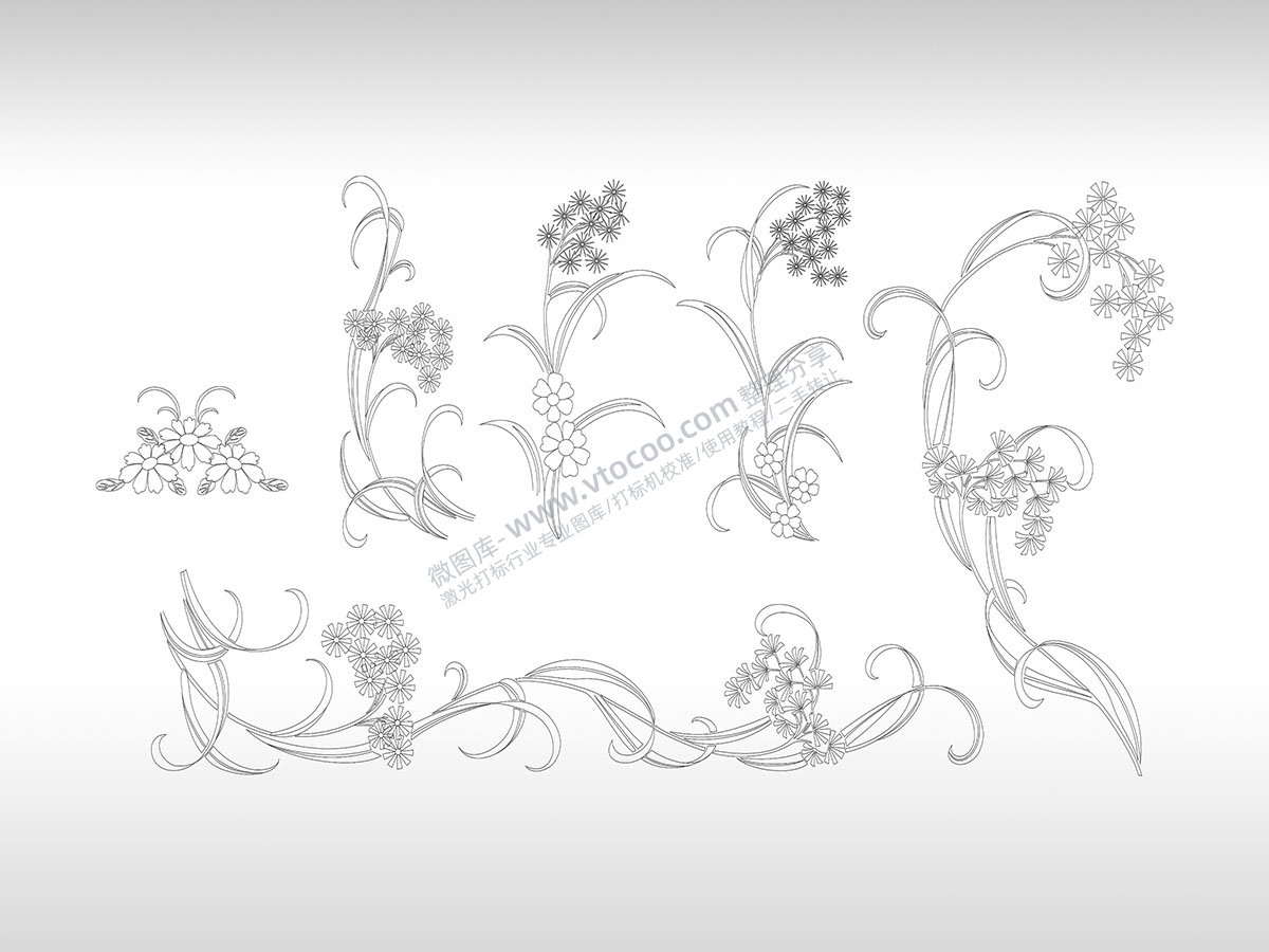 花朵图案组合花簇花枝花瓣鲜花艺术图案PLT格式激光打标文件通用矢量图