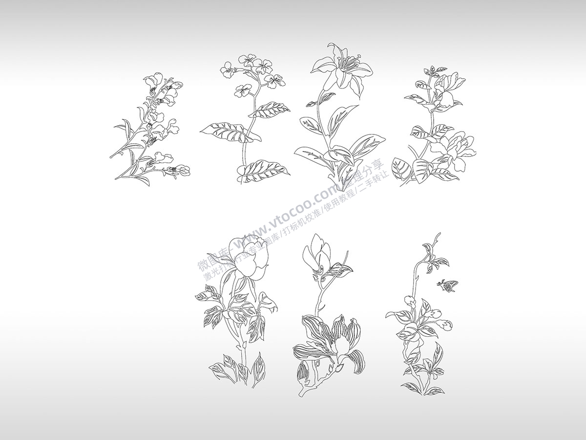 花朵组合花簇花枝花瓣鲜花艺术合集PLT格式激光打标文件通用矢量图