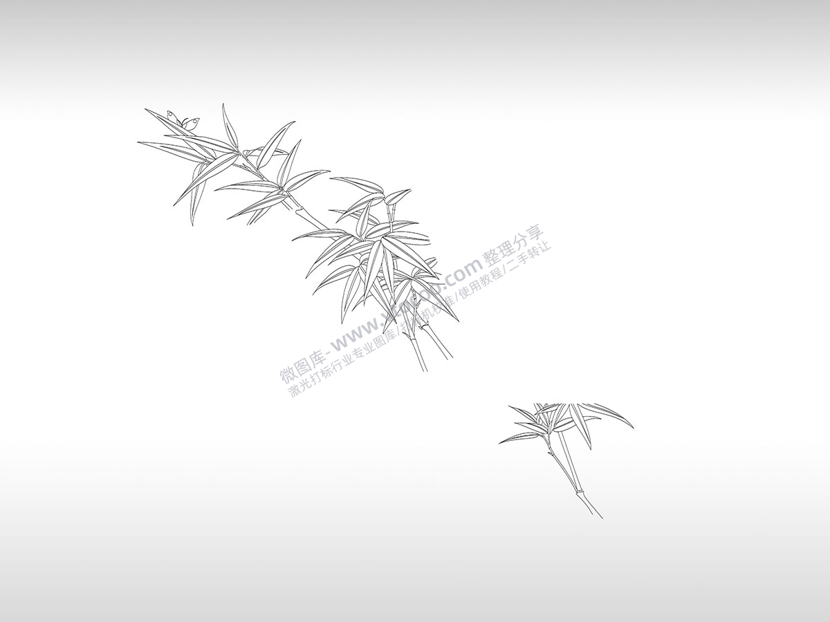 竹子艺术图案白描坚韧PLT格式激光打标文件通用矢量图