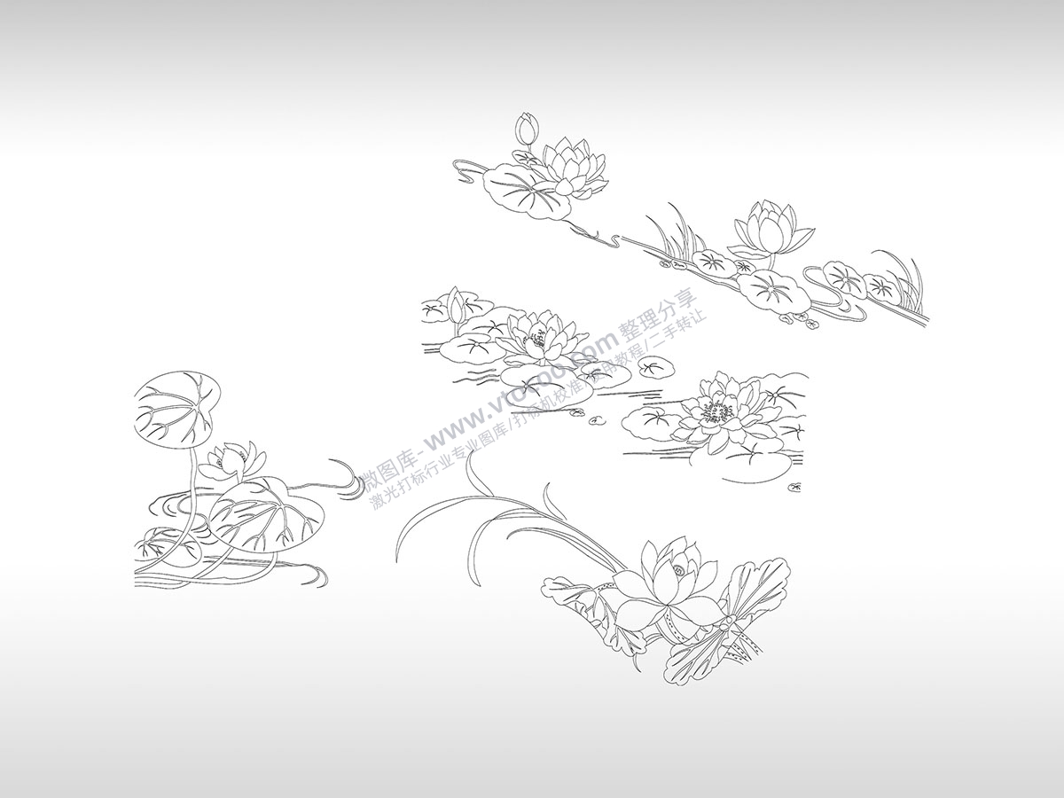 荷花莲花图案艺术合集PLT格式激光打标文件通用矢量图