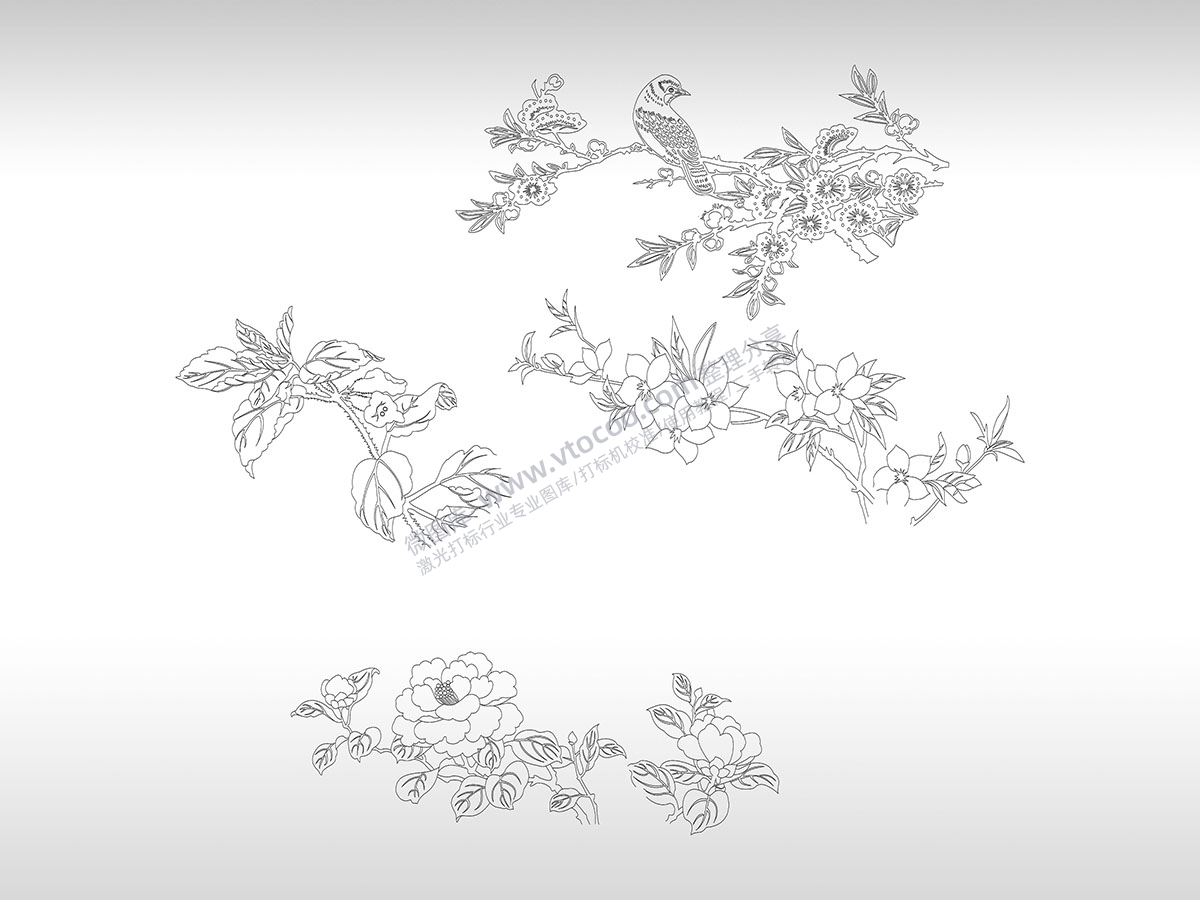 鸟语花香树花朵图案合集PLT格式激光打标文件通用矢量图