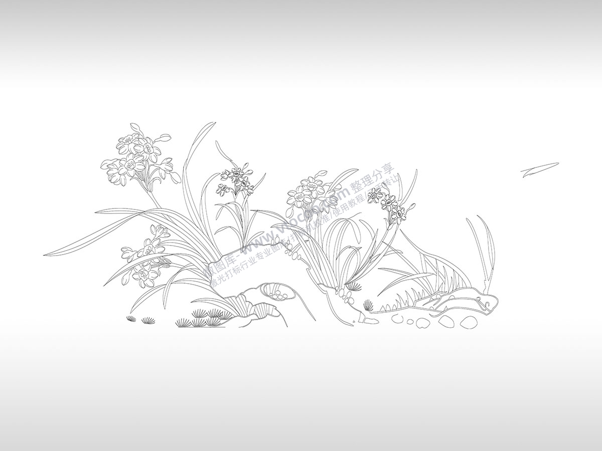 自然风景画白描花瓣花枝组合图PLT格式激光打标文件通用矢量图