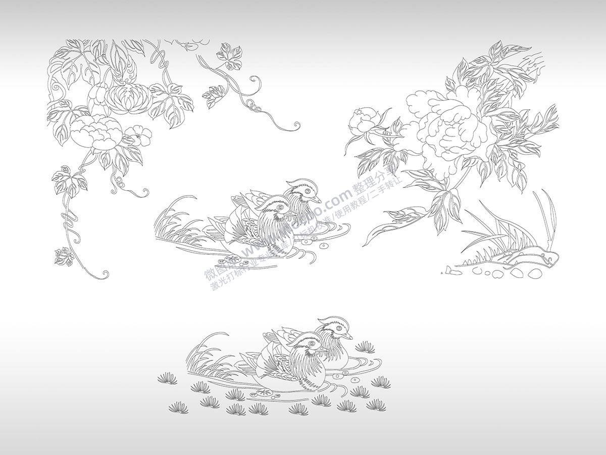 鸟语花香鸟花组合图PLT格式激光打标文件通用矢量图