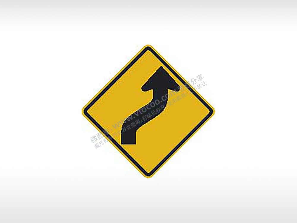 右转弯道行驶道路交通标志AI8.0格式激光打标文件通用矢量图