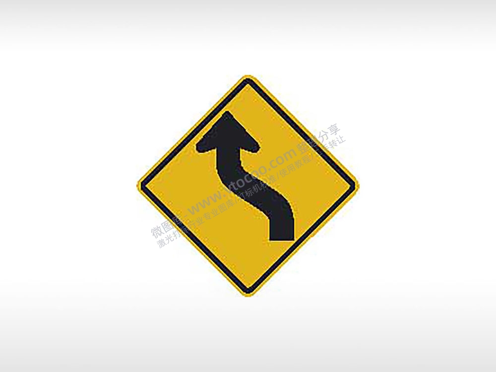 左转弯道行驶道路交通标志AI8.0格式激光打标文件通用矢量图