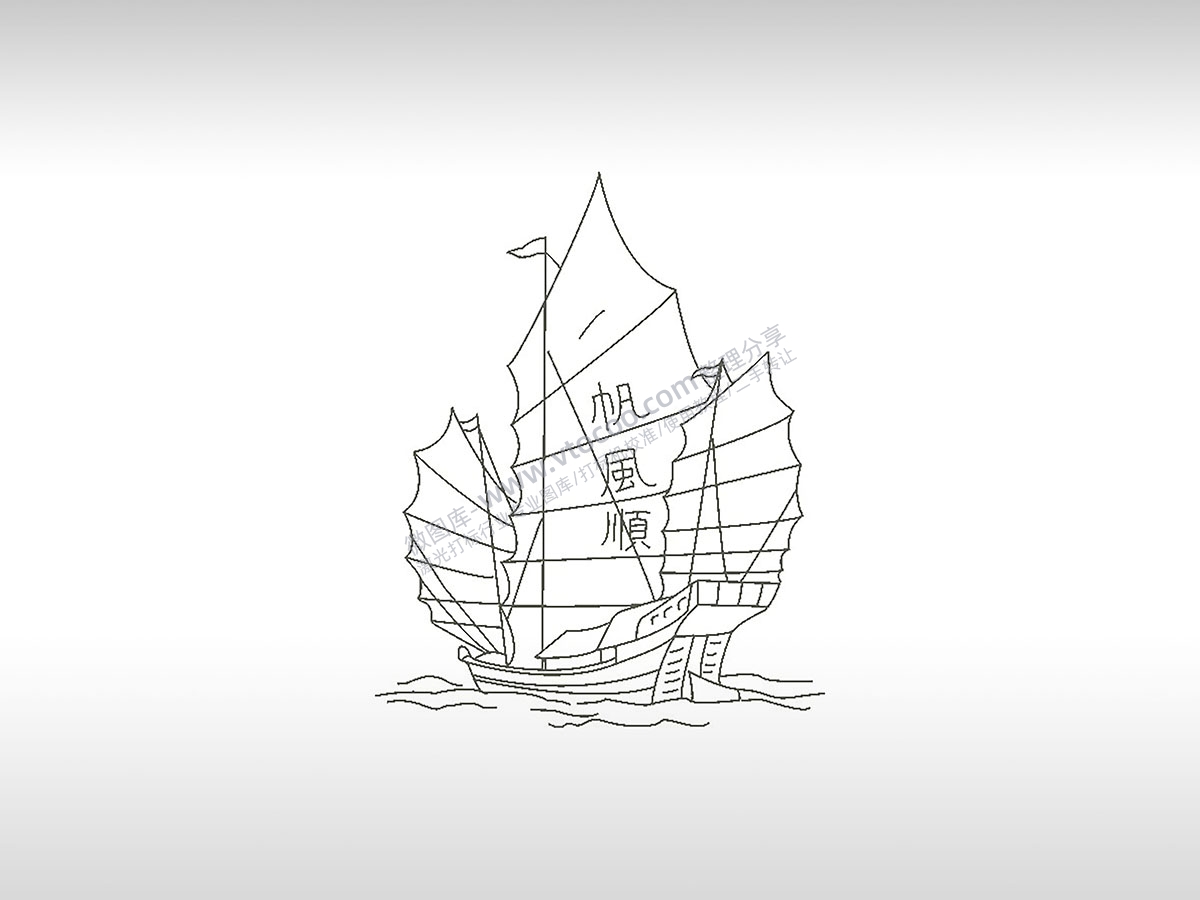 一帆风顺帆船航行航海小船大船划船激光打标矢量图文件