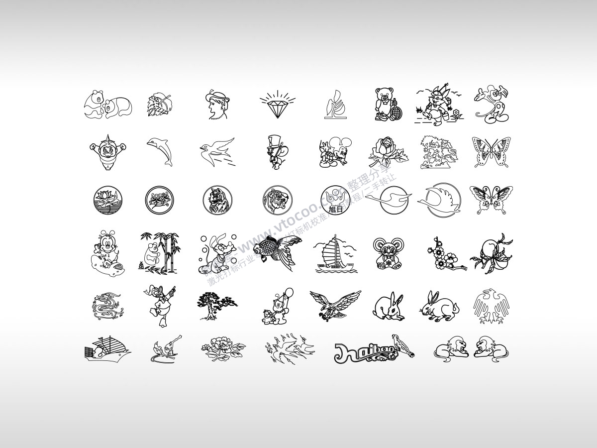 熊猫鱼猴子米老鼠鲜花天鹅金鱼帆船老鹰兔子桃子矢量图文档