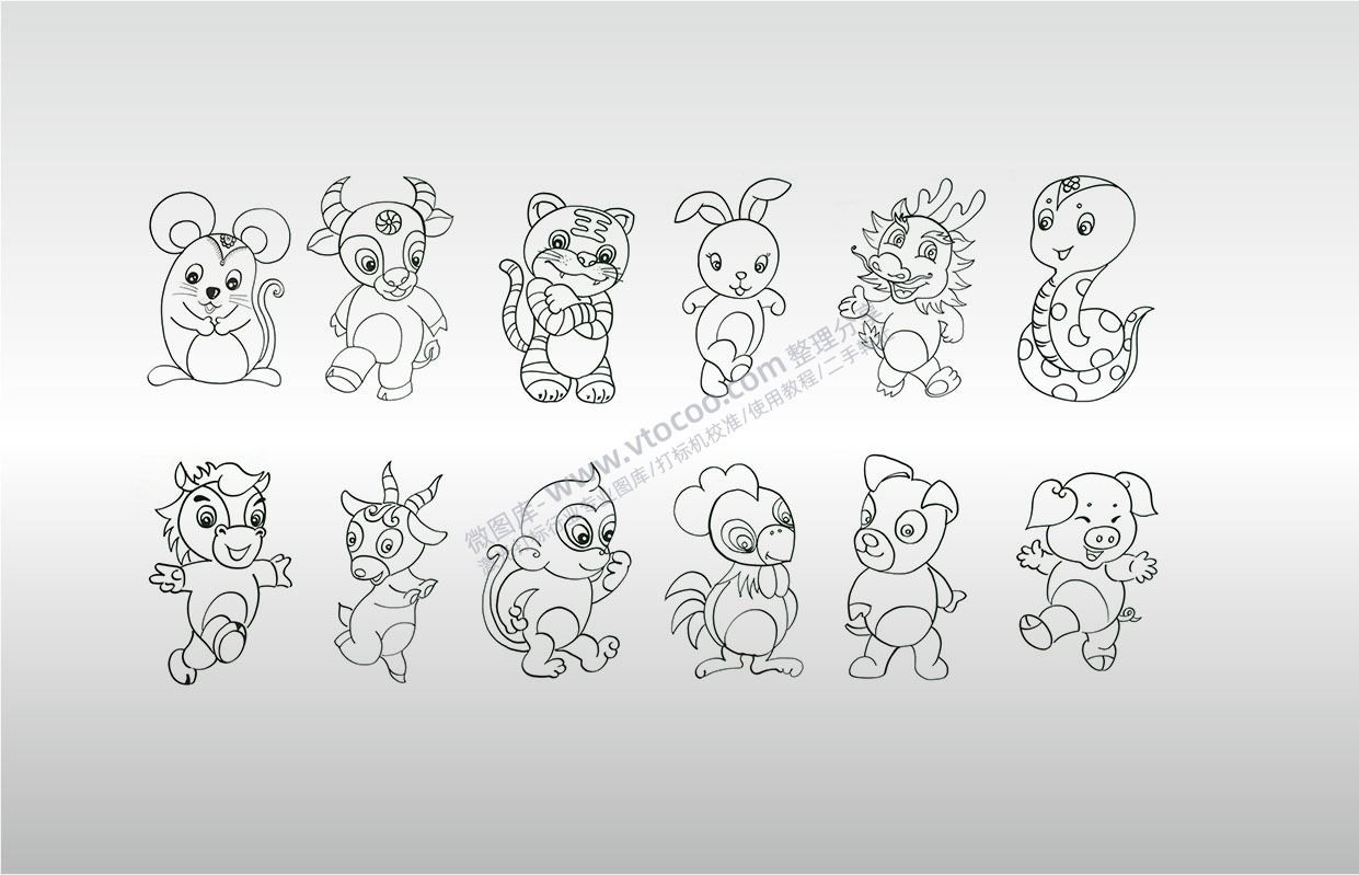 十二生肖合集卡通人物激光打标文件通用位图