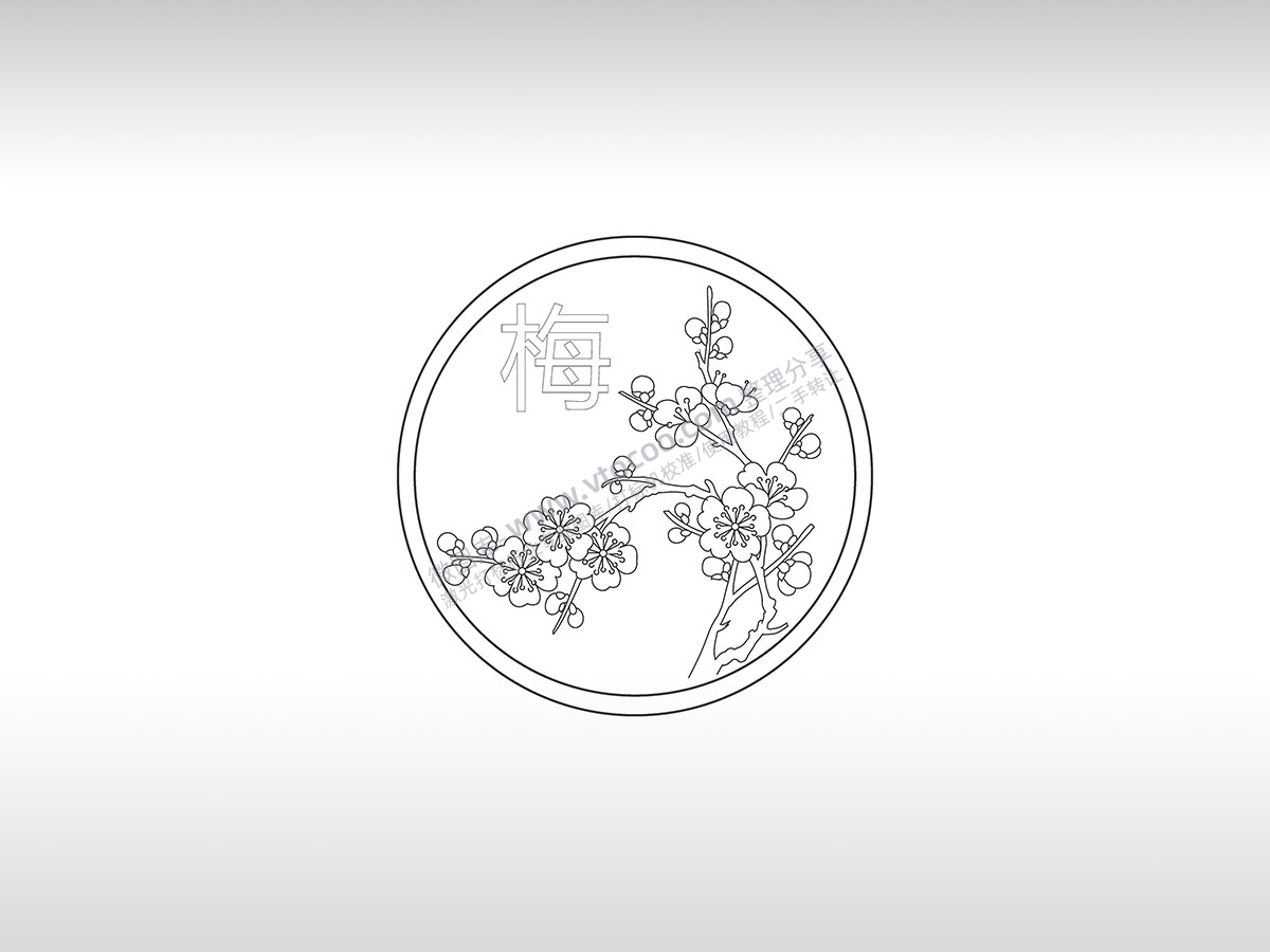 梅花枝圆镜面圆框寒梅冬梅漂亮雪梅花激光打标矢量图文档