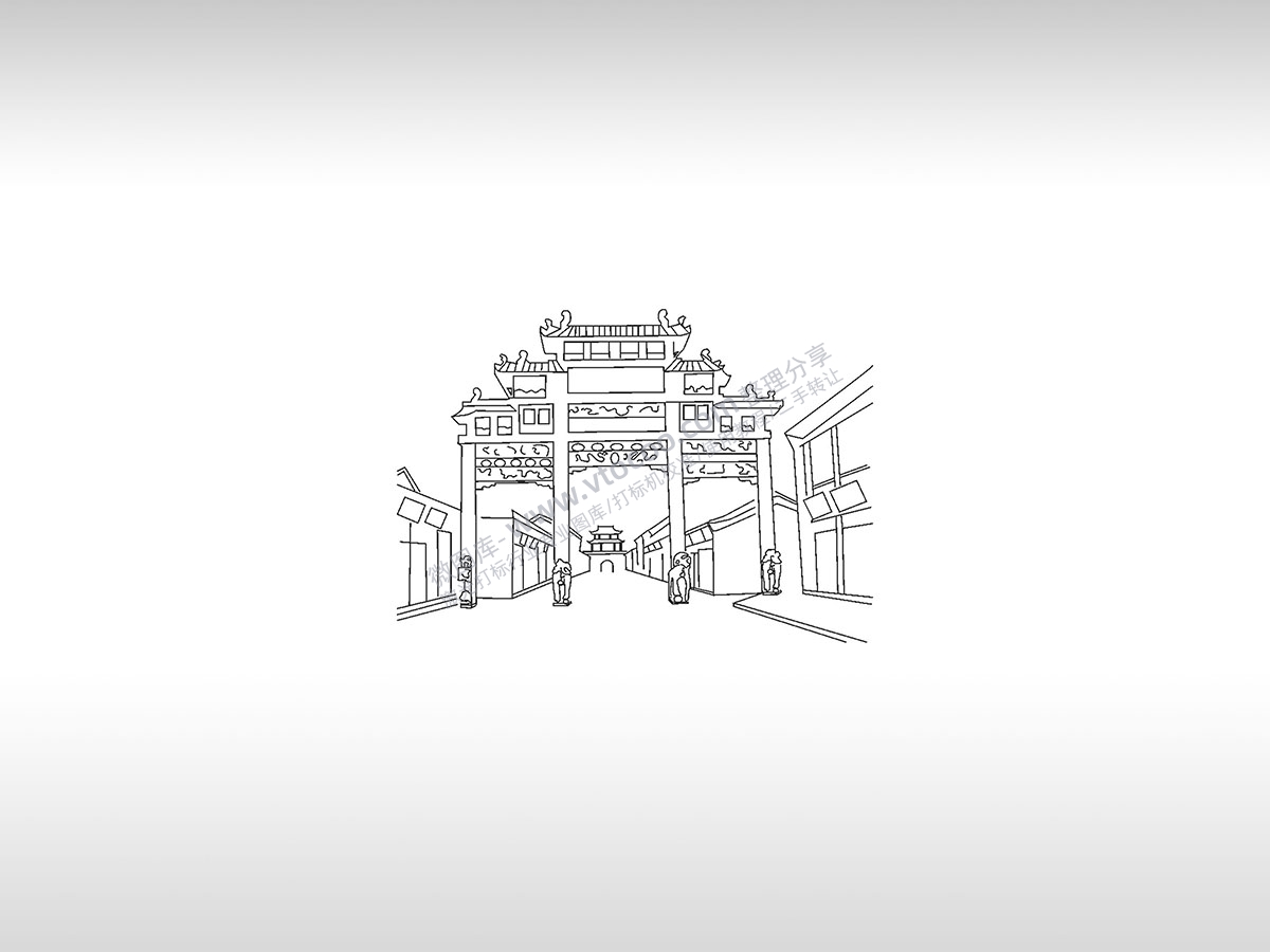 祖氏牌坊牌楼古建筑门楼山门激光打标矢量图文档