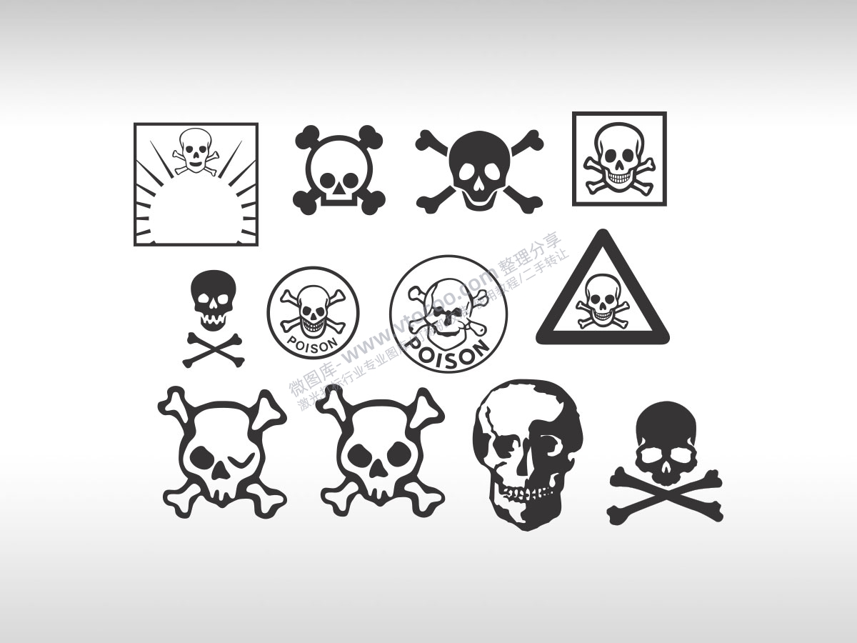 骷髅头骨头危险提示禁止提醒图标激光打标矢量图