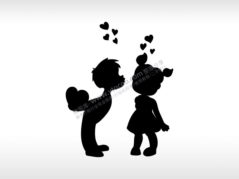 爱情男女影子个性卡通图案线描PLT格式激光打标文件通用矢量图