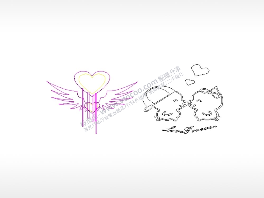 情侣爱心猪车牌钥匙扣PLT格式激光打标文件通用矢量图