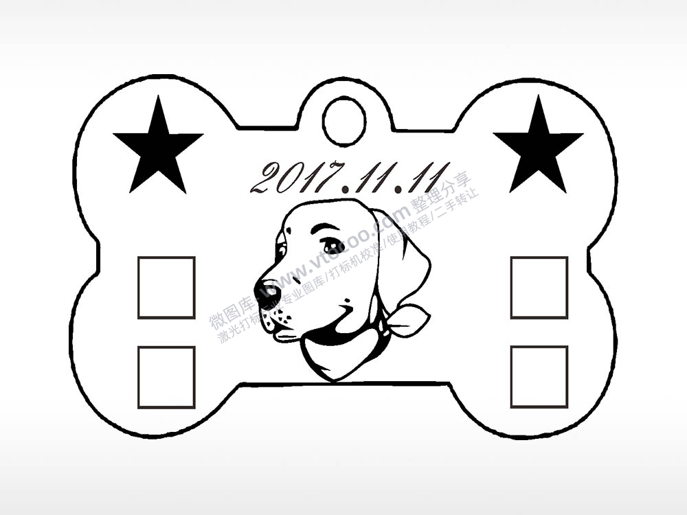 拉布拉多骨头形正面狗牌AI8.0格式激光打标文件通用矢量图