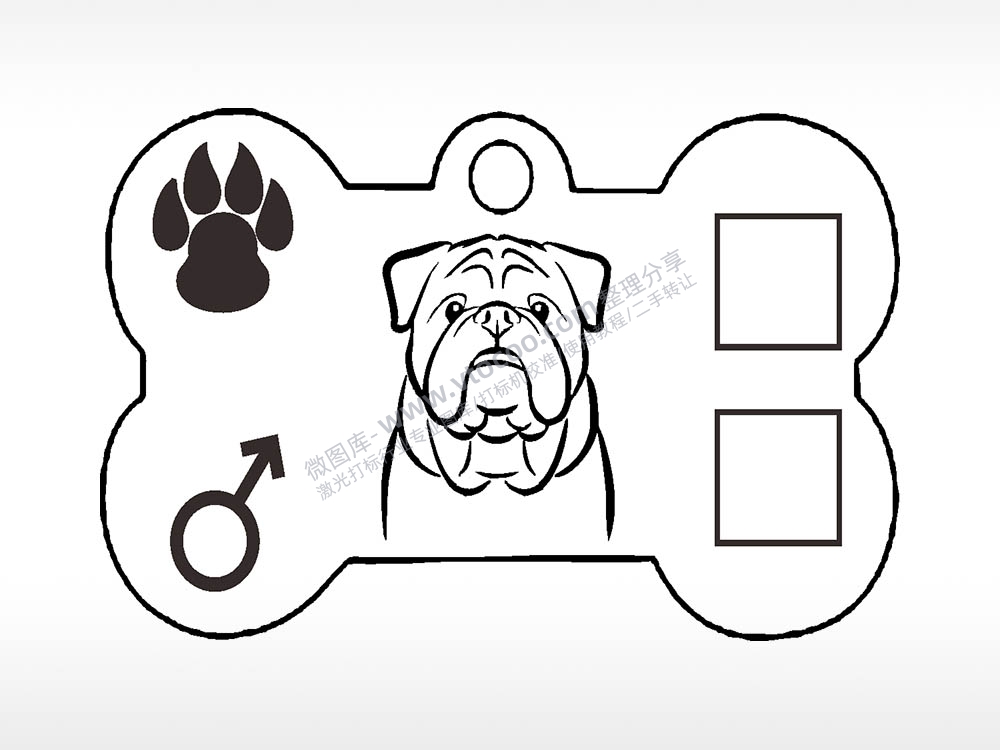 斗牛犬骨头形正面狗牌AI8.0格式激光打标文件通用矢量图