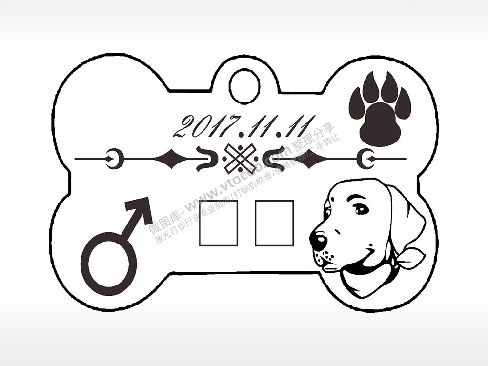 拉布拉多骨头形正面狗牌AI8.0格式激光打标文件通用矢量图