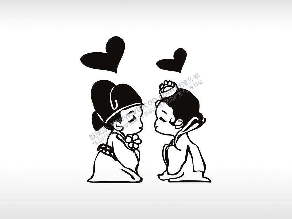 爱情古代个性卡通图案线描PLT格式激光打标文件通用矢量图