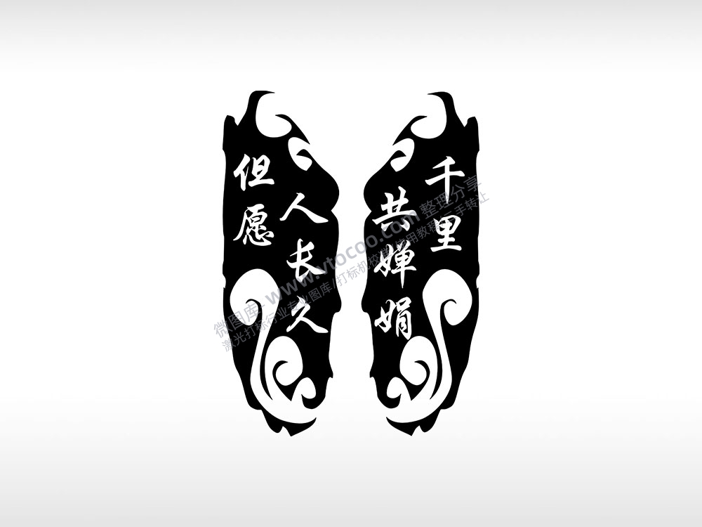 千里共婵娟个性卡通图案线描PLT格式激光打标文件通用矢量图