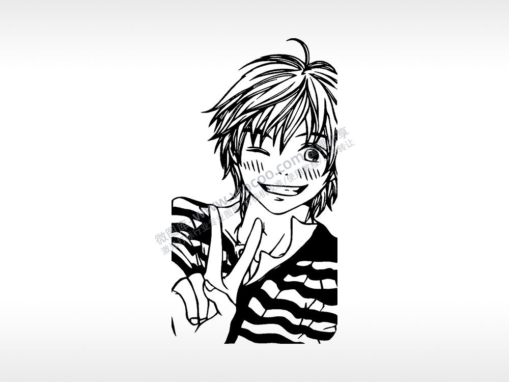 小帅比耶卡通人物手机后壳PLT格式激光打标文件通用矢量图