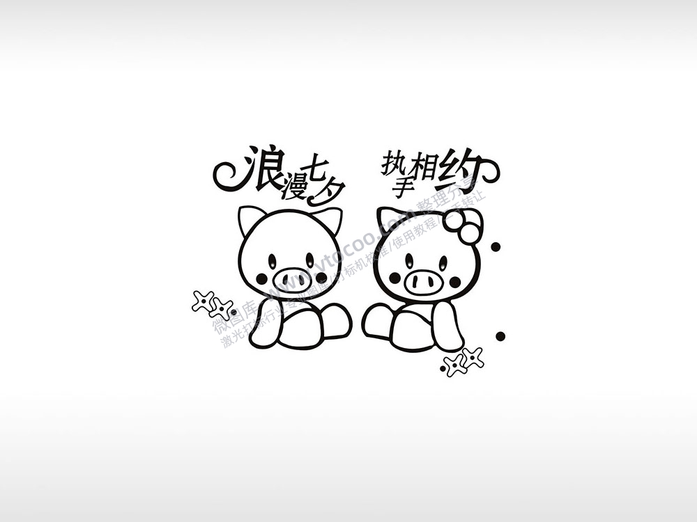 浪漫七夕个性卡通图案线描PLT格式激光打标文件通用矢量图