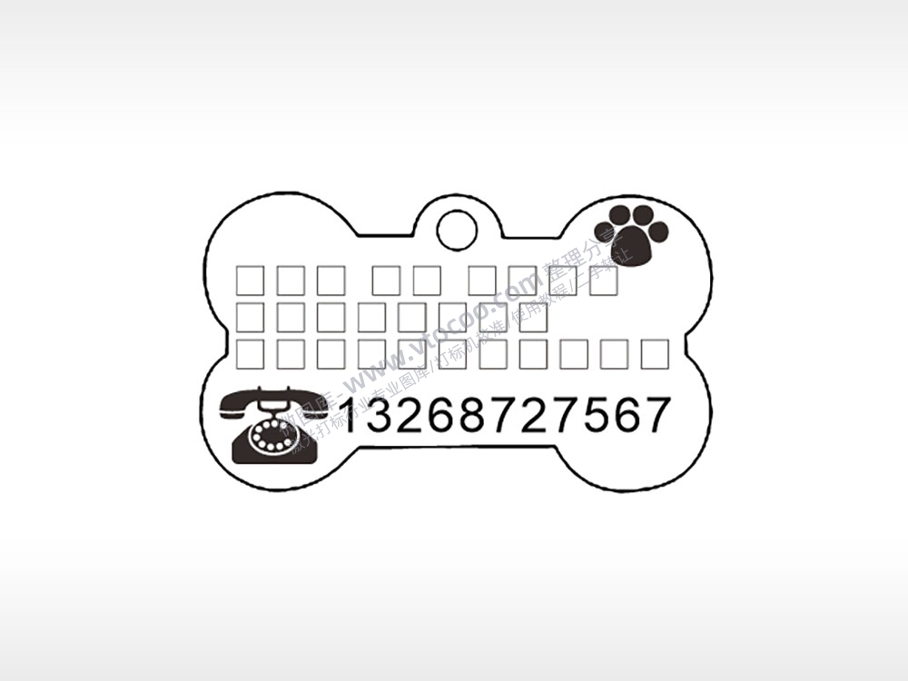 爪子电话标志骨头形背面狗牌AI8.0格式激光打标文件通用矢量图