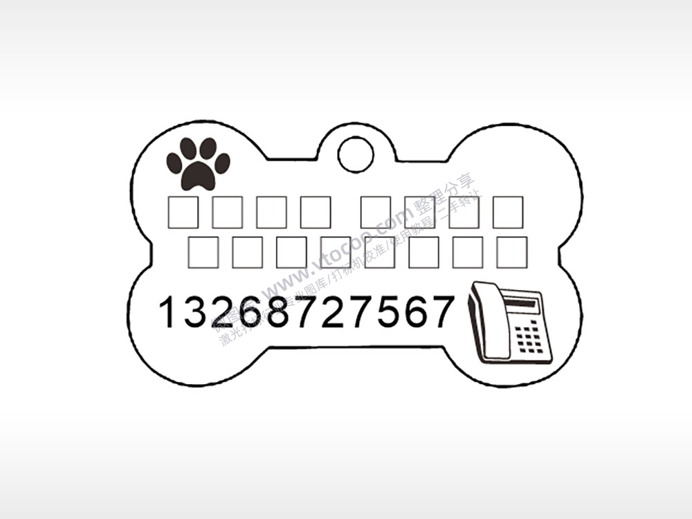 爪子电话标志骨头形背面狗牌AI8.0格式激光打标文件通用矢量图