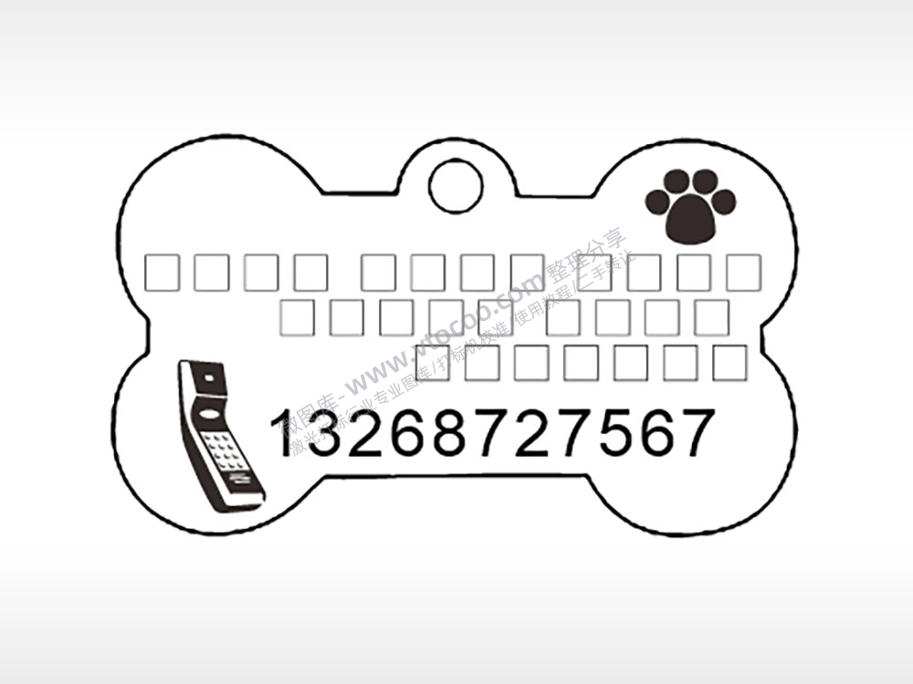 爪子电话标志骨头形背面狗牌AI8.0格式激光打标文件通用矢量图