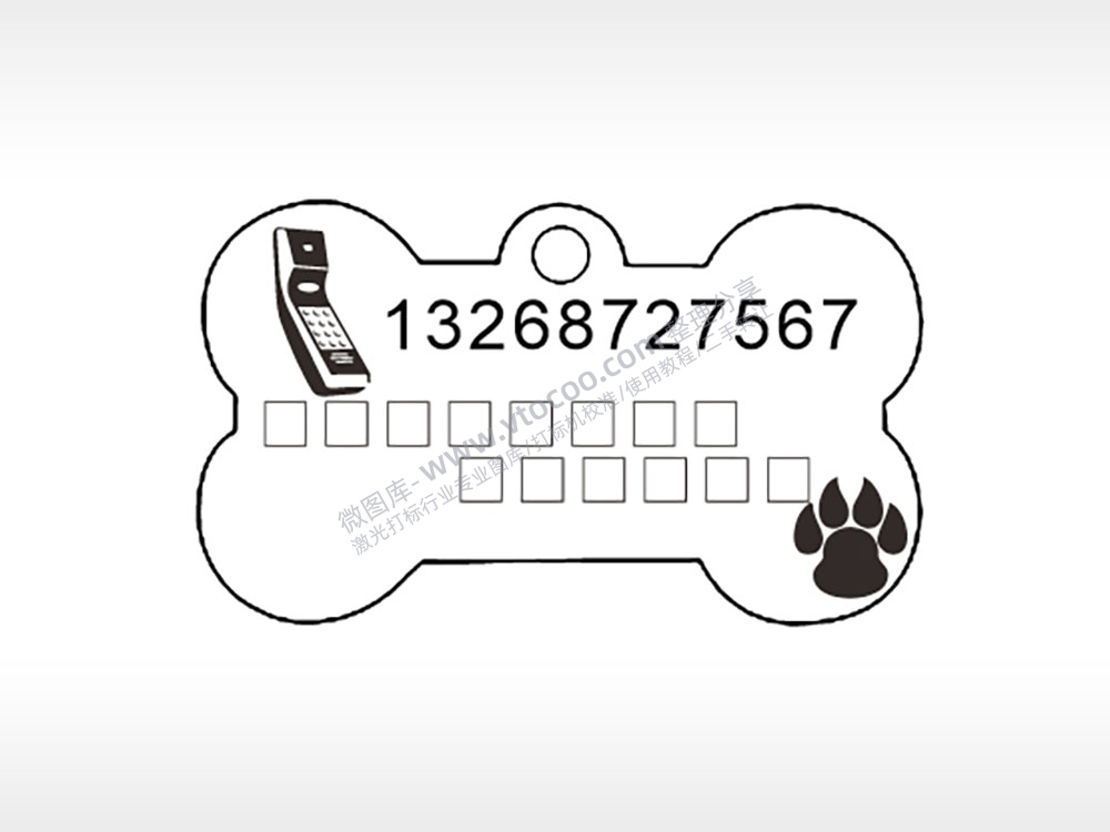 爪子电话标志骨头形背面狗牌AI8.0格式激光打标文件通用矢量图