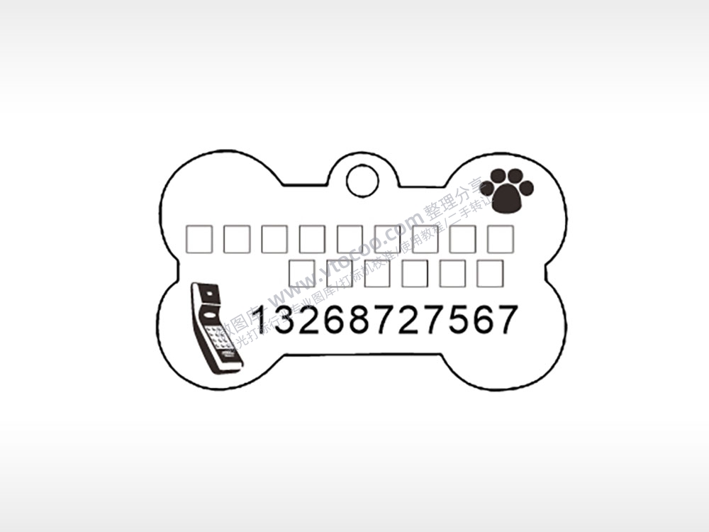 爪子电话标志骨头形正面狗牌AI8.0格式激光打标文件通用矢量图