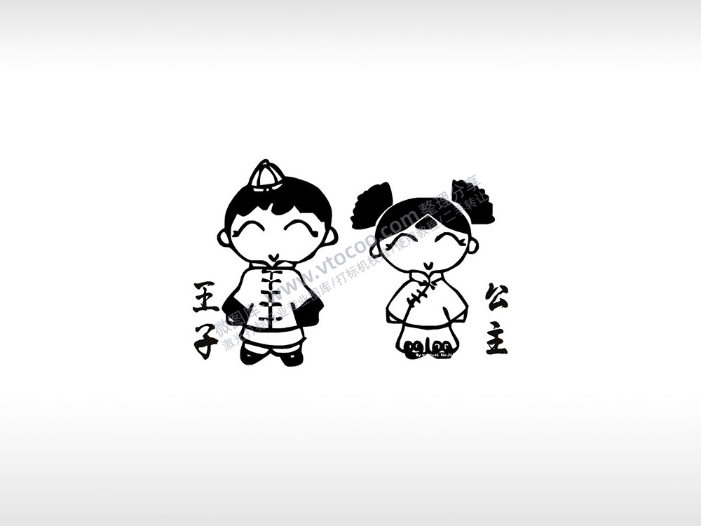 王子公主个性卡通图案线描PLT格式激光打标文件通用矢量图