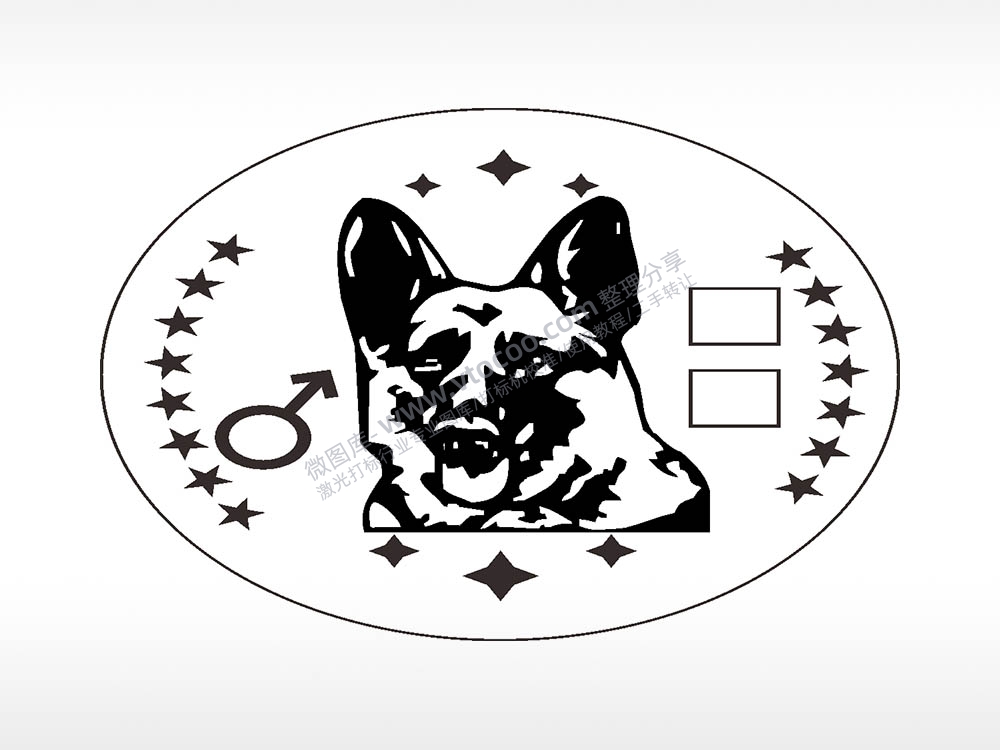 警犬圆形正面狗牌AI8.0格式激光打标文件通用矢量图