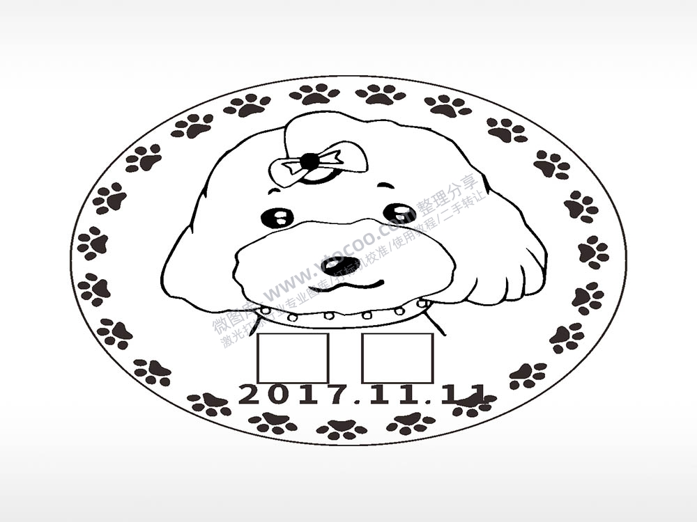 泰迪圆形正面狗牌AI8.0格式激光打标文件通用矢量图