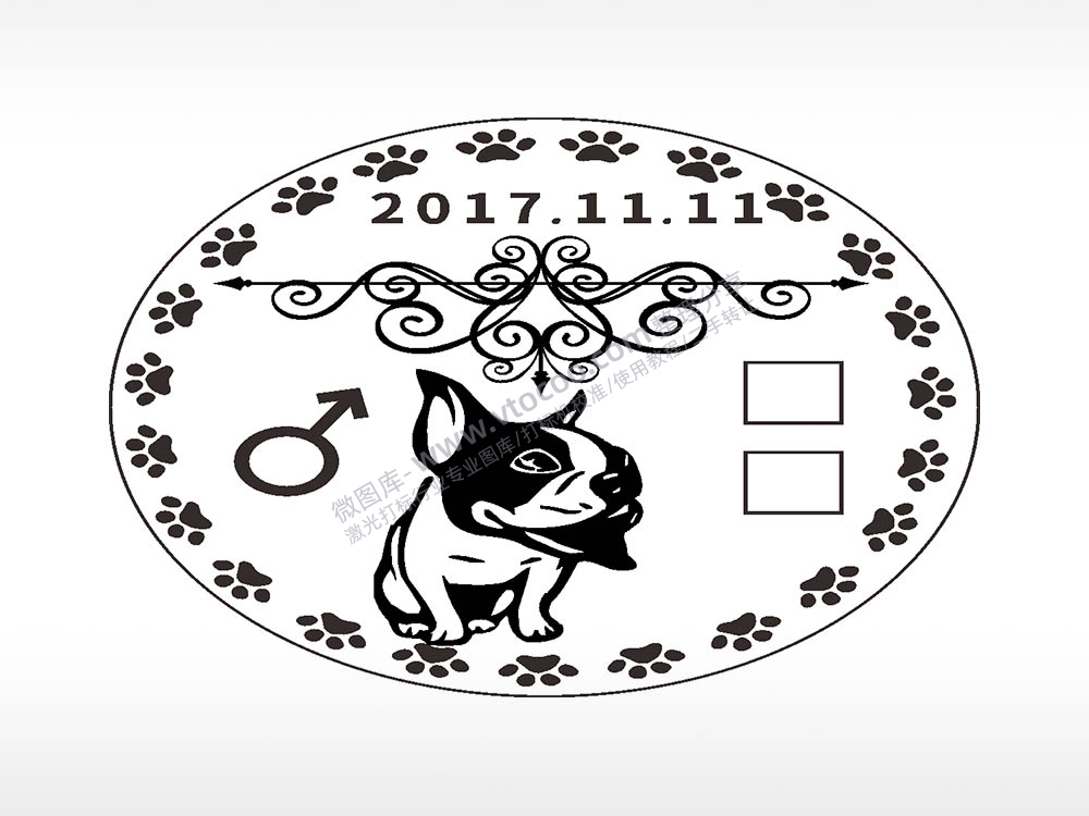 法斗圆形正面狗牌AI8.0格式激光打标文件通用矢量图