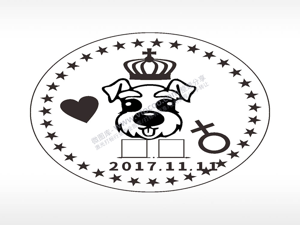 雪纳瑞圆形正面狗牌AI8.0格式激光打标文件通用矢量图