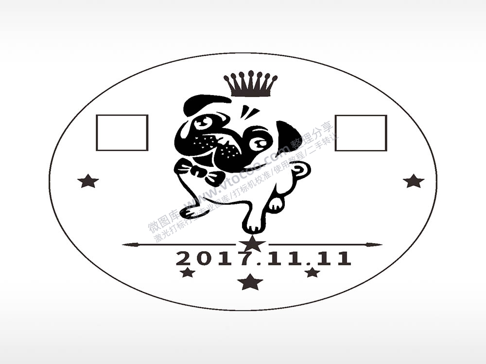 哈巴狗圆形正面狗牌AI8.0格式激光打标文件通用矢量图