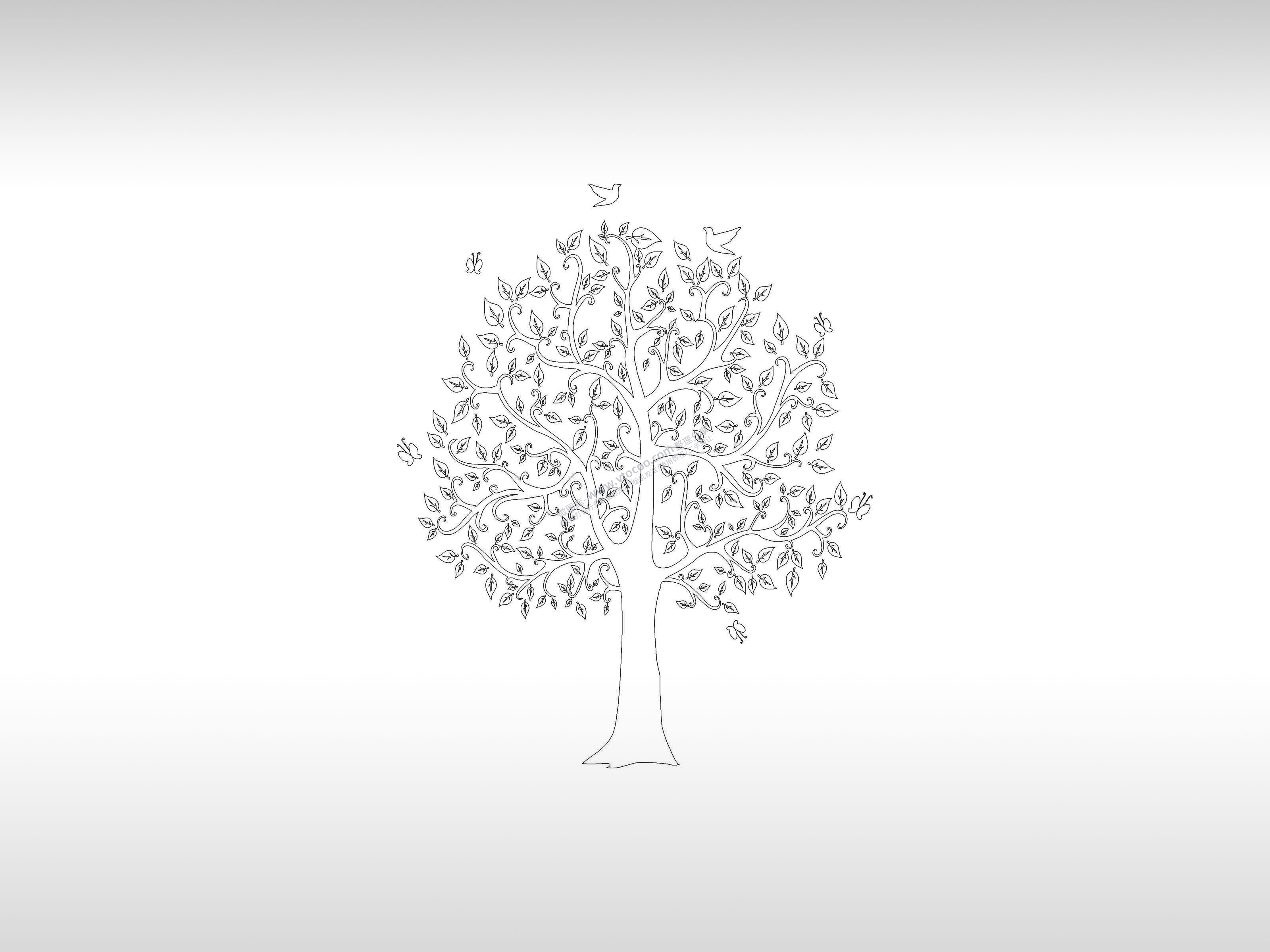 树植物手机壳个性卡通图案线描PLT格式激光打标文件通用矢量图