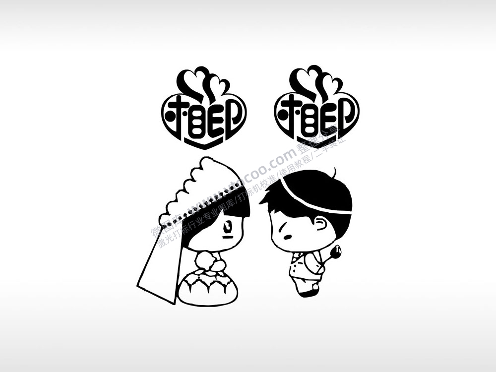 相印爱情男女个性卡通图案线描PLT格式激光打标文件通用矢量图