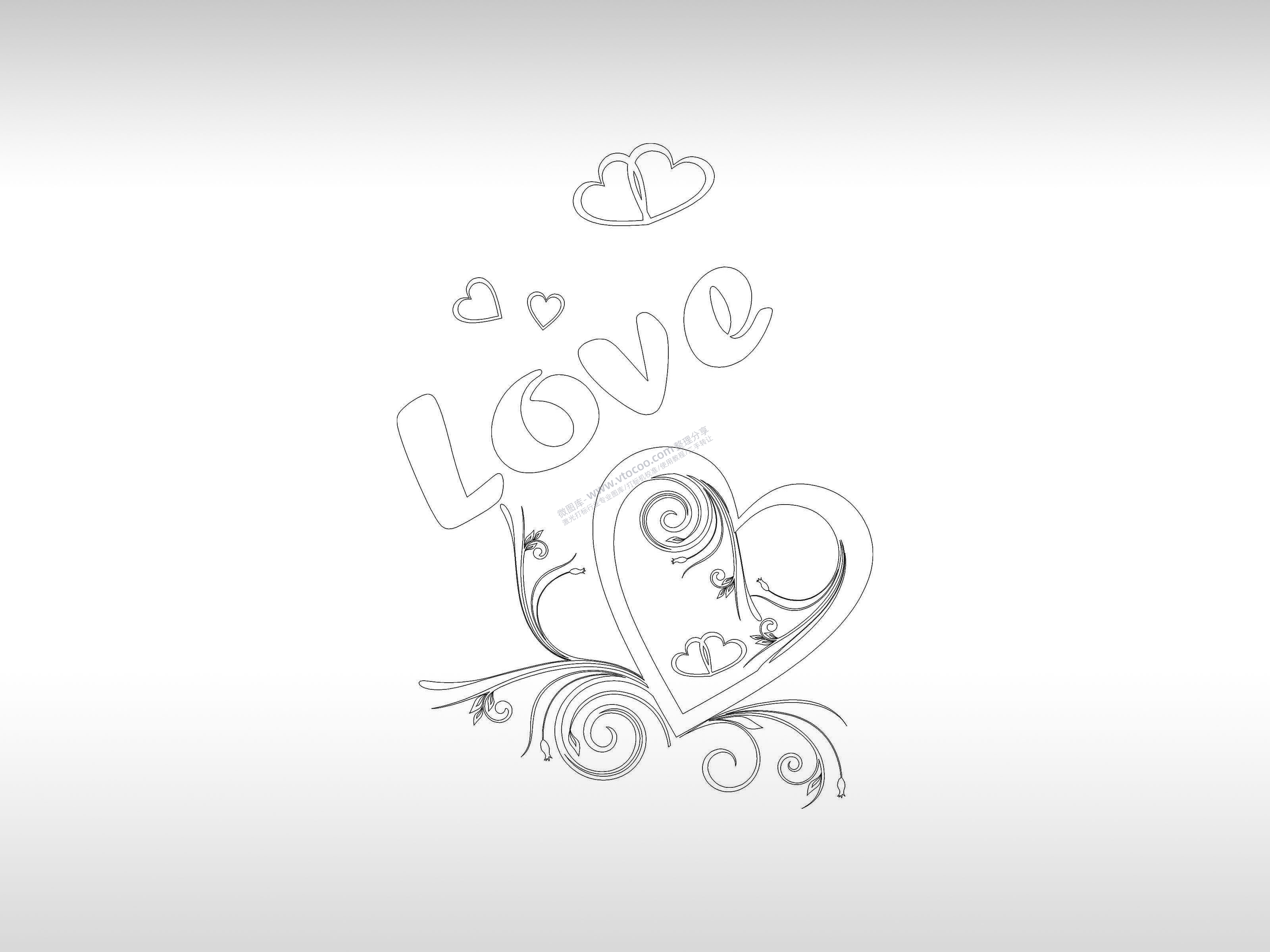 爱情英文手机壳个性卡通图案线描PLT格式激光打标文件通用矢量图