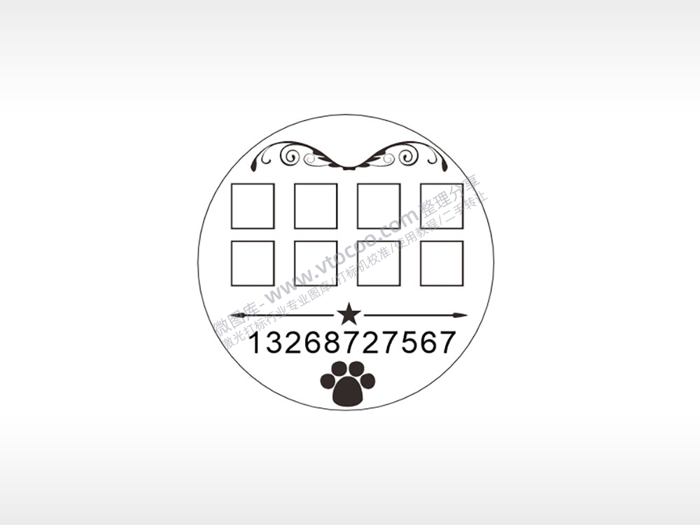 爪印电话号码圆形背面狗牌AI8.0格式激光打标文件通用矢量图