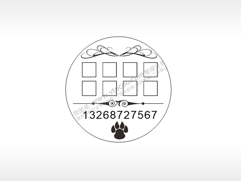 爪印电话号码圆形背面狗牌AI8.0格式激光打标文件通用矢量图