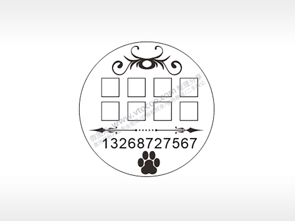 爪印电话号码圆形背面狗牌AI8.0格式激光打标文件通用矢量图
