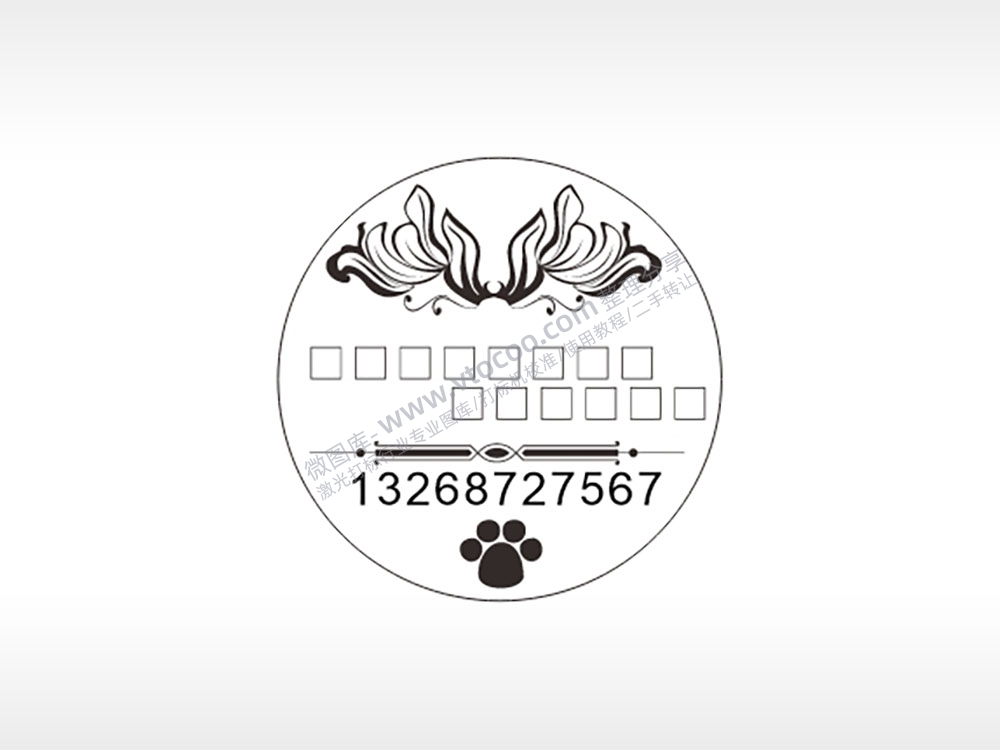 爪印电话号码圆形背面狗牌AI8.0格式激光打标文件通用矢量图